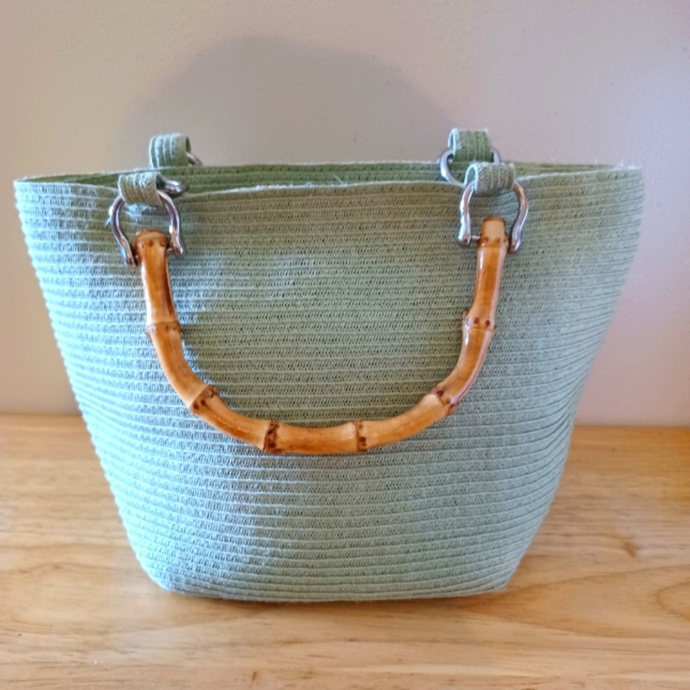 Chica Sage Green Straw & Bamboo Handle Handbag